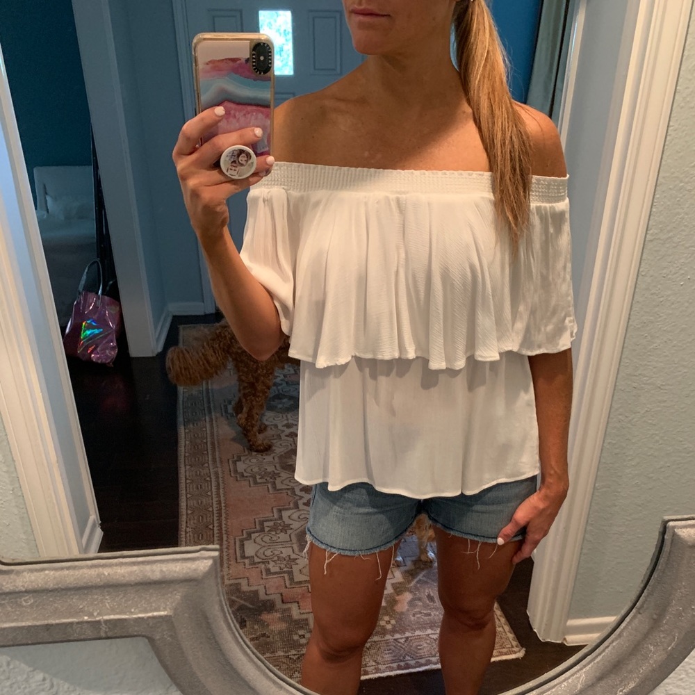 White off shoulder or strapless tiered top. NWT